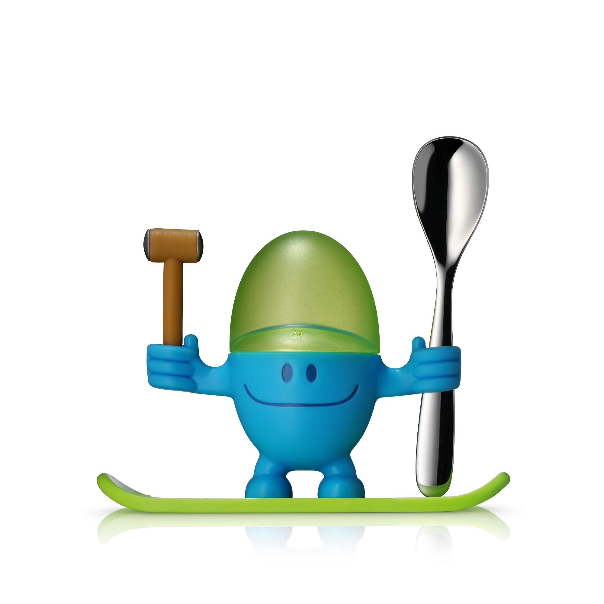 Coquetier McEgg avec cuillère, bleu/vert, 2 pièces